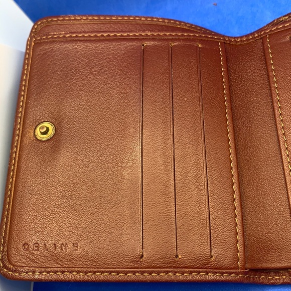 Auth CELINE Macadam Yellow Dark Brown Denim Leather Double-hook Wallet - Picture 5 of 15